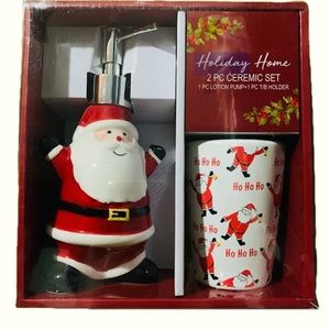 Holiday Santa 🎅 lotion pump and toothbrush holder 2 piece set ceramic
